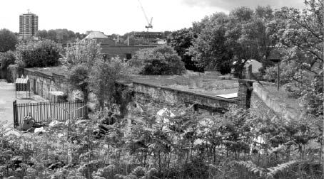 The ramp that enabled locomotives and carriages to reach the railway viaduct at Deptford.