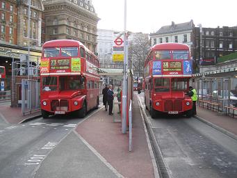 Routemaster buses at Victoria station. &copy; Robert Mason